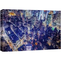 Wall26 Canvas Print Wall Art Aerial Midnight City View Cityscape Print Skyline Downtown Buildings Photography Art Realism Decor Panoramic Multicolor Landscape Scenic Modern Art for Room - 12" x 18"