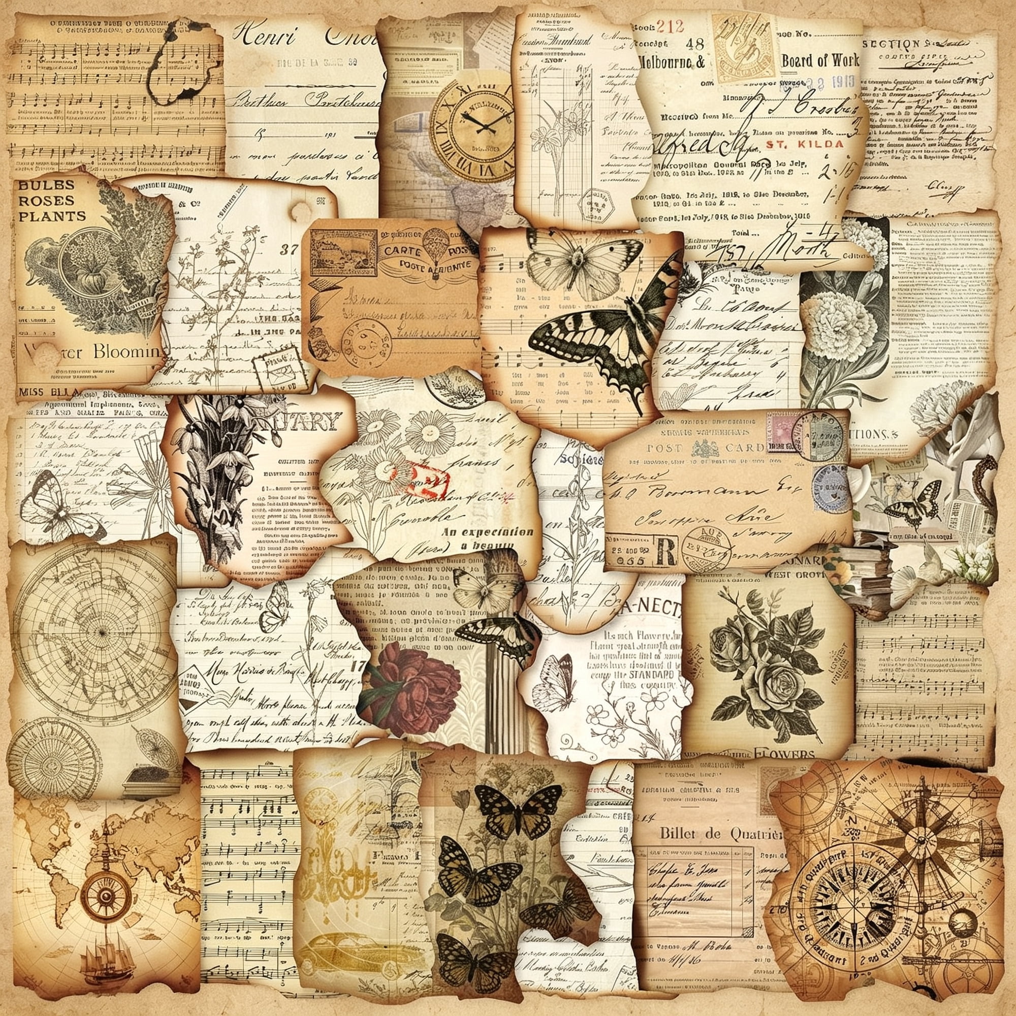 CCOCC Vintage Journaling Stickers,Scrapbook Supplies for Planners,100Pcs Junk Journal Supplies with Antique Map Prints, Distressed Edges for Teenagers Adults