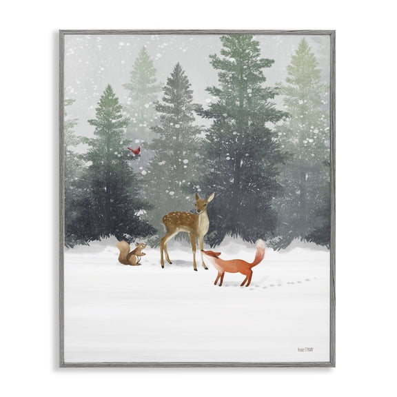 Stupell Industries Rustic Lodge Winter Season Forest Animals Gray Framed Giclee Art, 16 x 20, by House Fenway