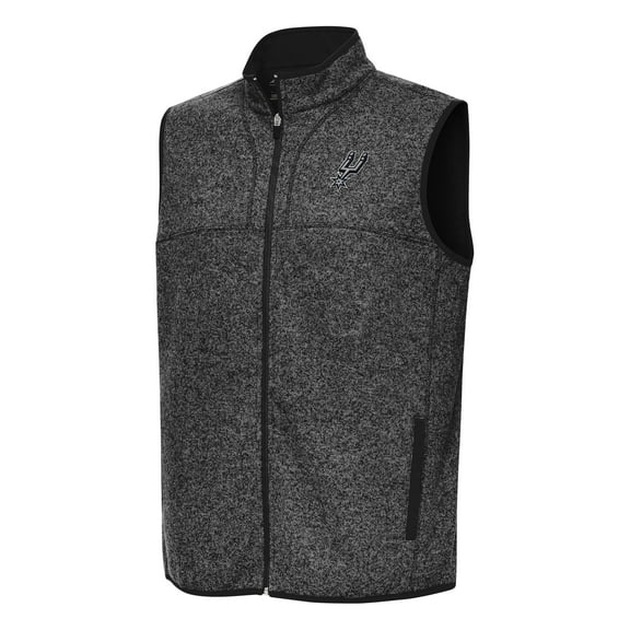 Men's Antigua Heather Black San Antonio Spurs Fortune Full-Zip Vest