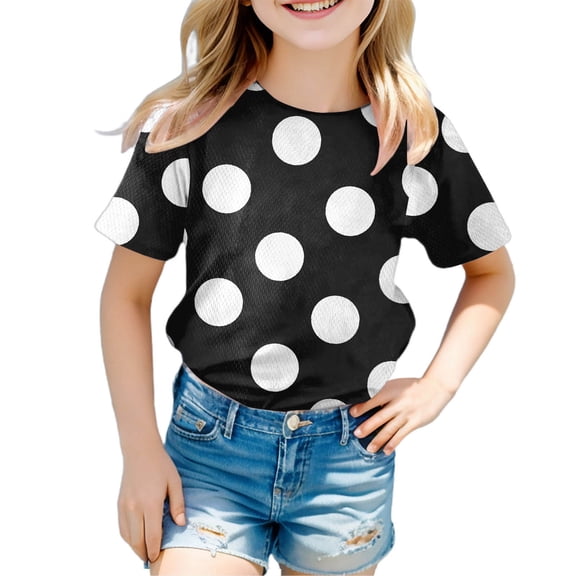 Landzoo Toddler Kids Boys Girls Shirts Polka Dot Short Sleeve Crew Neck T-Shirt Summer Loose Fit Girls Tops Size 3-4 Years Black