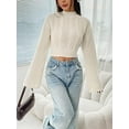 thumbnail image 6 of Scacto Women's Mock Neck Bell Sleeve Crop Sweater Knit Pullover Tops, 6 of 6