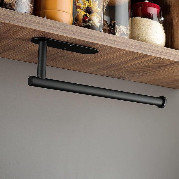 Soporte Para Rollo De Cocina Sin Taladrar Dajidafu - Portarrollos De Acero Inoxidable Negro, Montaje Con Adhesivo O Tornillos, Para Pared O Debajo Del Mueble