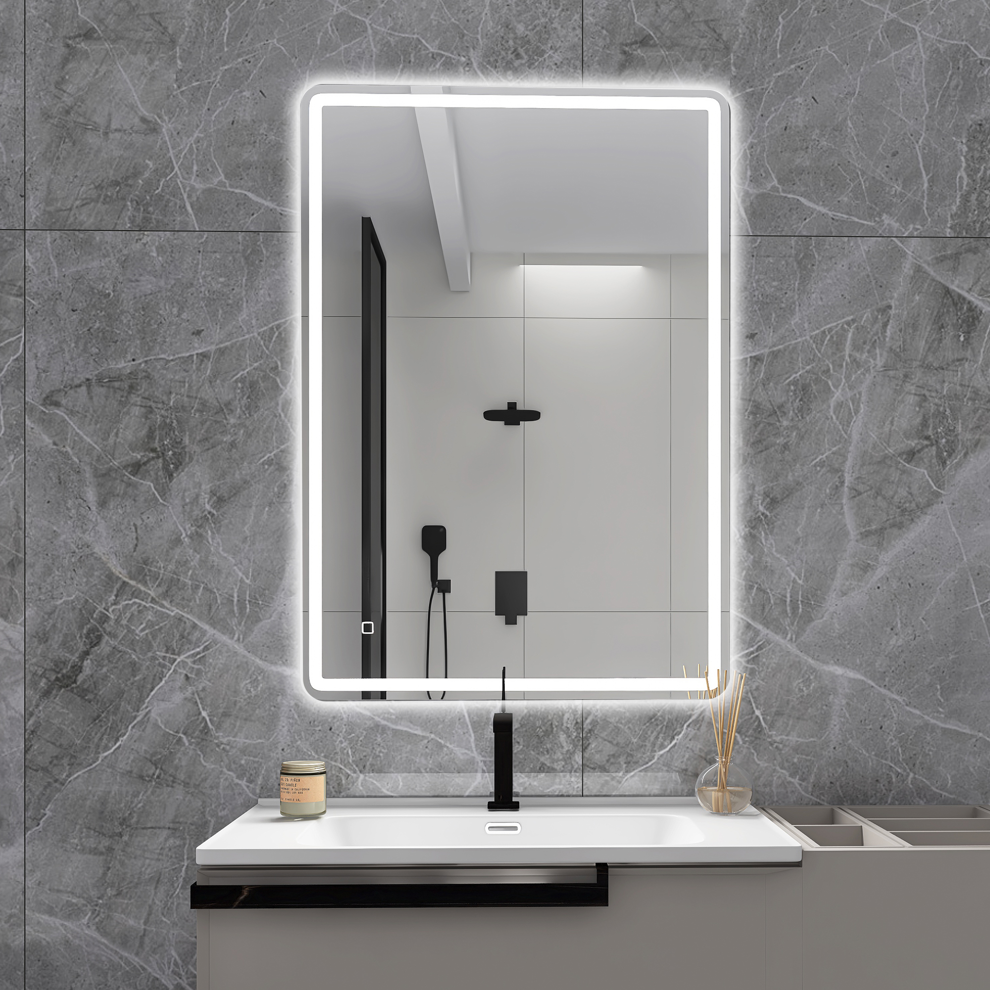 40 x 28 in. Large Rectangular Frameless Wall-Mount Anti-Fog Bluetooth LED  Light Bathroom Vanity Mirror 