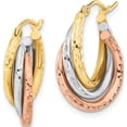 thumbnail image 2 of 14K Tri-Color Textured Triple Hoop Earrings Made In Peru tf1485, 2 of 5