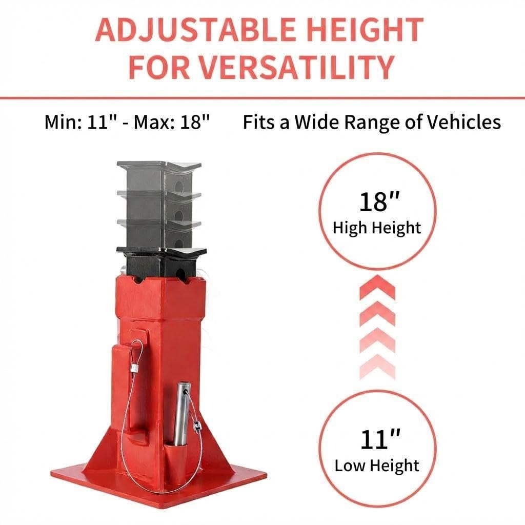 2 Pack 12T Pin Type Jack Stands, Pin-Style Supports for Heavy Trucks & RVs, Quick-Release Locking, 11-18 Inch Adjustable Height, Professional Garage & Shop Use, Red