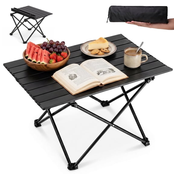 NUBILY Portable Camping Table with Aluminum Table Top, Folding Beach Table Easy to Carry, Prefect for Outdoor, Picnic, BBQ, Cooking, Festival, Beach, Home Use (Black-M)