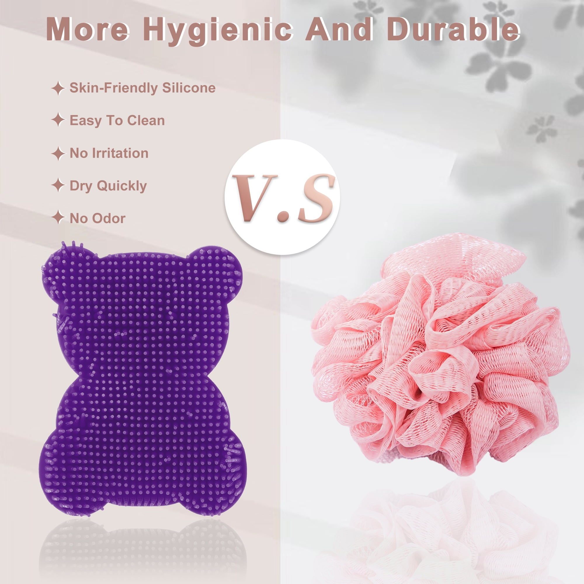 Unique Bargains Soft Silicone Loofah Pet Shower Brush Purple