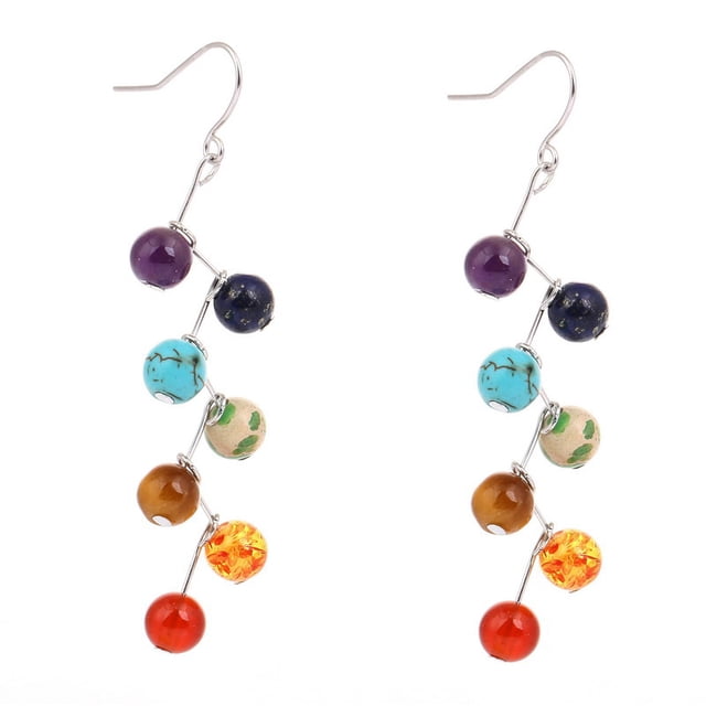 Boucles d'Oreilles Veines 7 Couleurs Bijoux Filles Pierre Colorée Aiguille Courbée 6mm Boucles d'Oreilles Roue Perle