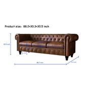 Chesterfield 3-Seater Faux Leather Button Tufted Sofa Couch with Rolled Arms Solid Wood Legs