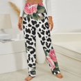 thumbnail image 3 of Pink Roses Leopard Print Pattern Winter Female Pants Flannel High Waist Women Pants Lady Warm Straight Leg Plush Trousers, 3 of 7