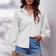 thumbnail image 3 of RYDCOT Womens Button Down Satin Shirt Long Sleeve V-Neck Solid Color Dress Shirts Work Business Casual Ladies Tops and Blouses or, 3 of 6