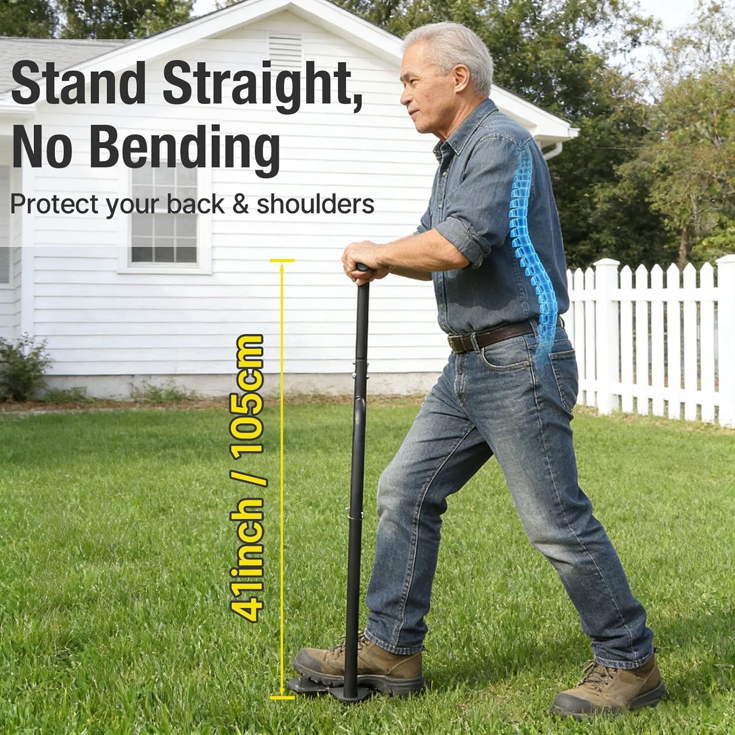 Lawn Aerator Tool, Step-Through Design Manual Yard Aerator, Full Foot Pedal for Joint-Friendly, Ergonomic Leg Force Grass & Soil Aeration, Garden Care, 15 Spike Hand