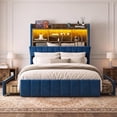 thumbnail image 3 of ARICOEASY Velvet Upholstered Storage Bed Frames with Strong Wood Slats Support, Noise Free, No Box Spring Needed, Easy Assembly, Queen Size, Navy Blue, 3 of 9