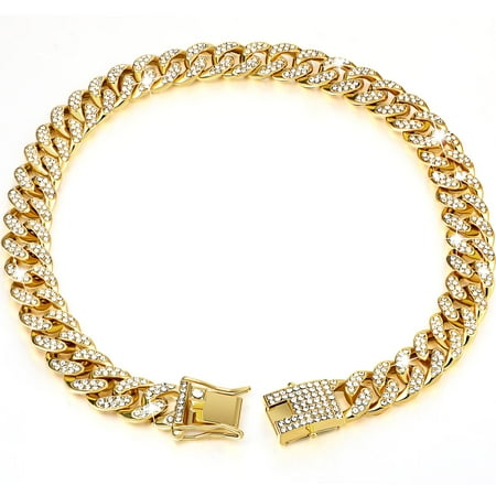 Tallew Dog Chain Diamond Collar Walking ATT1Metal Chain Necklace with Secure Buckle Pet Cuban Style Collar Jewelry Accessories for Small Medium Large Dog Cats