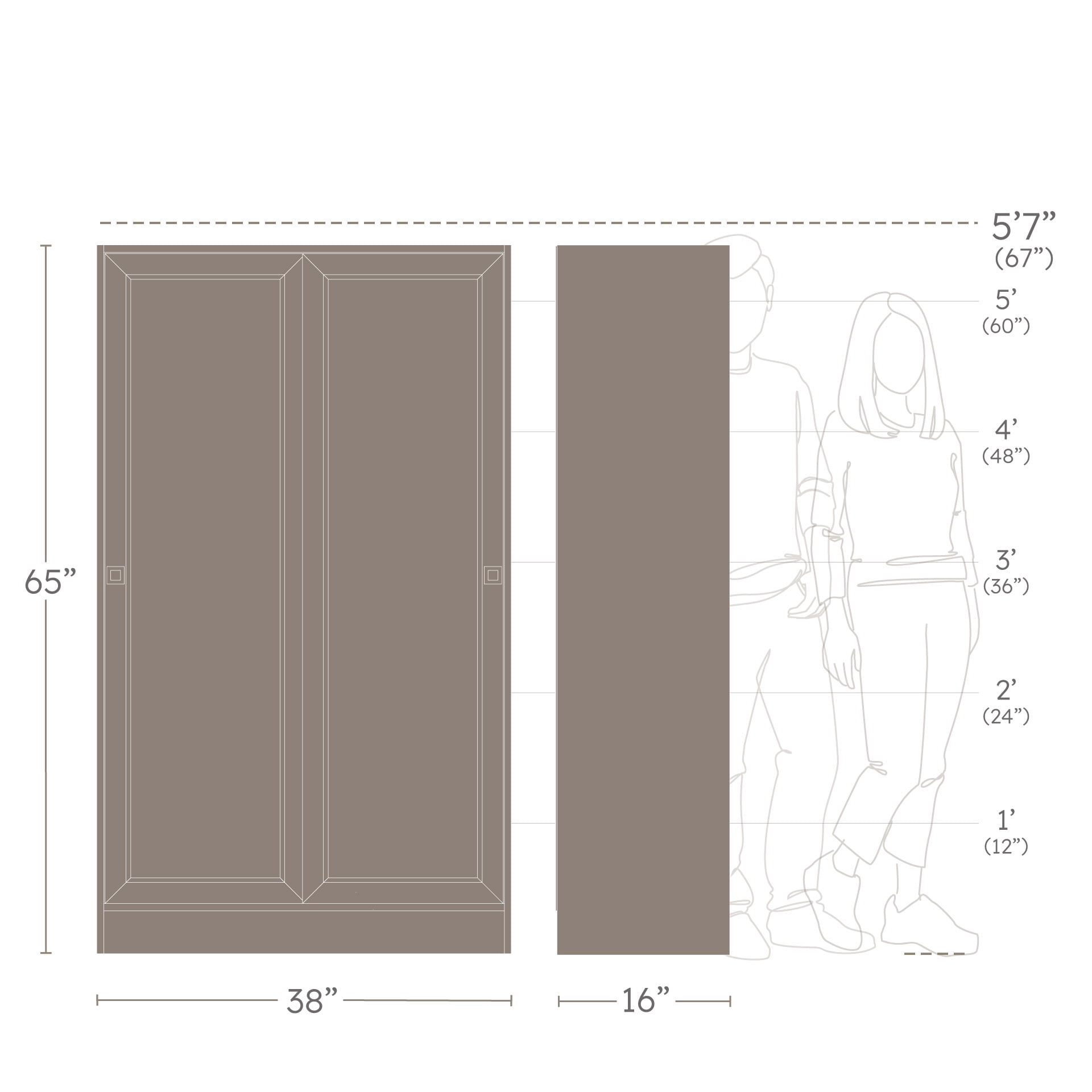 Prepac Elite Plus 38" Wide Storage Cabinet, 65" Tall Pantry Cupboard with 2 Fixed and 4 Adjustable Shelves, Laundry Room Cupboard with Sliding Doors and Metal Knobs, Living Room Accent Cabinet, White