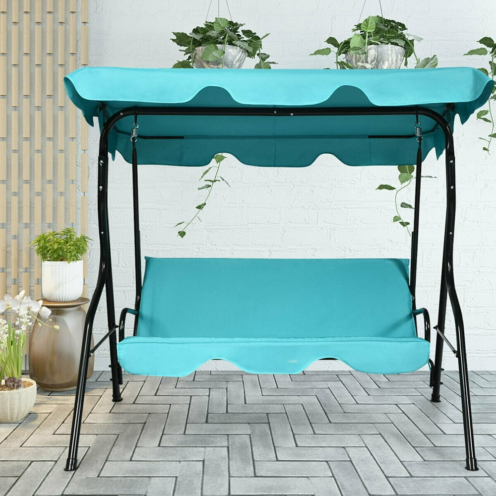 Gymax Blue Outdoor Swing Canopy Patio Swing Chair 3Person Canopy