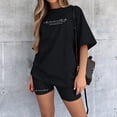 thumbnail image 4 of WAYUTE Womens Sets 2 Piece Outfits Letter Printed Loose Fit Casual Shorts Set Short Sleeved Top Drawstring Pants for Sports Workout, 4 of 7