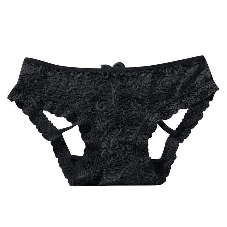 LBECLEY Woman Panties Women Lace Hollow Out Embroidered Mesh Sheer Panties  Hollow Out Low Waist Plus Size Underwear Eve Ladies Panties Black One Size  
