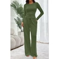 thumbnail image 6 of Women's 2 Piece Lounge Set - Long Sleeve Crewneck Top & Wide Leg Pants, Rayon Blend Loungewear, 6 of 7