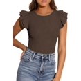 thumbnail image 4 of PRETTYGARDEN Womens Summer Crew Neck T Shirts Trendy Ruffle Sleeve Slim Fit Knit Going Out Tops Casual Spring Clothes, 4 of 10
