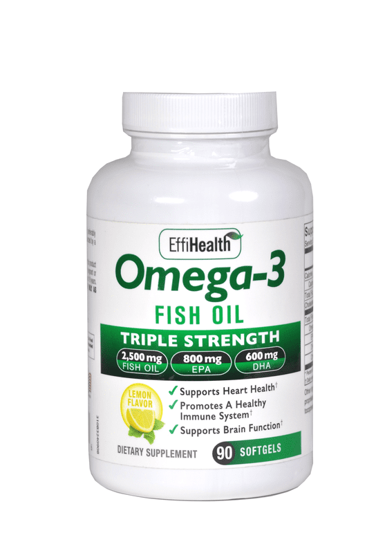 EffiHealth Omega-3 Fish Oil - Triple Strength 2500mg Fish Oil, 1200mg EPA, 600mg DHA - Supports Hearth Health, Brain health and Immune Support ��� Lemon Flavor, Burpless Fish Oil