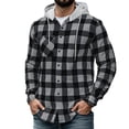 thumbnail image 2 of LYSMORA Mens Plaid Button Down Hooded Shirt Long Sleeve Chest Pocket Casual Outdoor Hoodie Shacket, 2 of 5