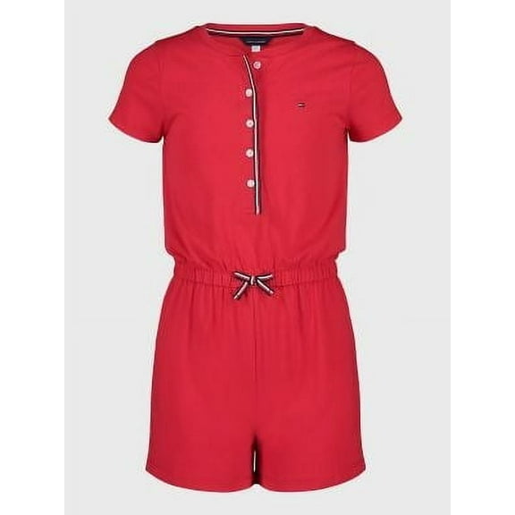 Tommy Hilfiger CHINESE RED Girls' Big Kids' Stripe-Trim Romper, US X-Large(16)