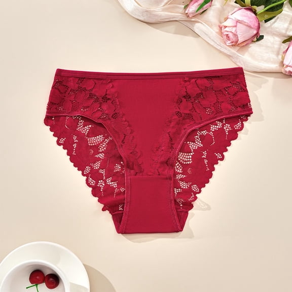 String Bikini Underwear for Women Fashion Women's Lace Solid Stretch Panties High Waist Underpants Panties Briefs Red S