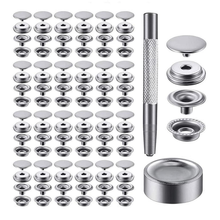 Cusimax 200pcs Press Stud Set Stainless Steel Sewing Press Stud Set Clothing Snaps Button Snap Fastener Kit with Two Installation Tools for Crafts Leather