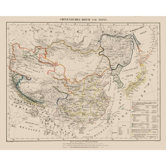 Historic Map - Chinese Empire Japan - Sohr 1875 - 28.52 x 23 - Vintage Wall Art