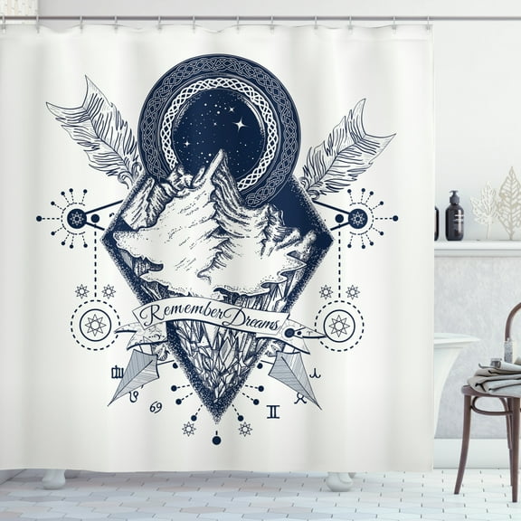 Ambesonne Adventure Shower Curtain, Boho Mountains Arrows, 69"Wx75"L, Dark Blue White