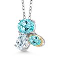 thumbnail image 2 of Gem Stone King 925 Silver and 10K Yellow Gold Blue Apatite and Sky Blue Aquamarine Pendant Necklace for Women (2.47 Cttw, Oval 8X6MM, 7X5MM and 6X4MM, Gemstone, with 18 inch Chain), 2 of 4