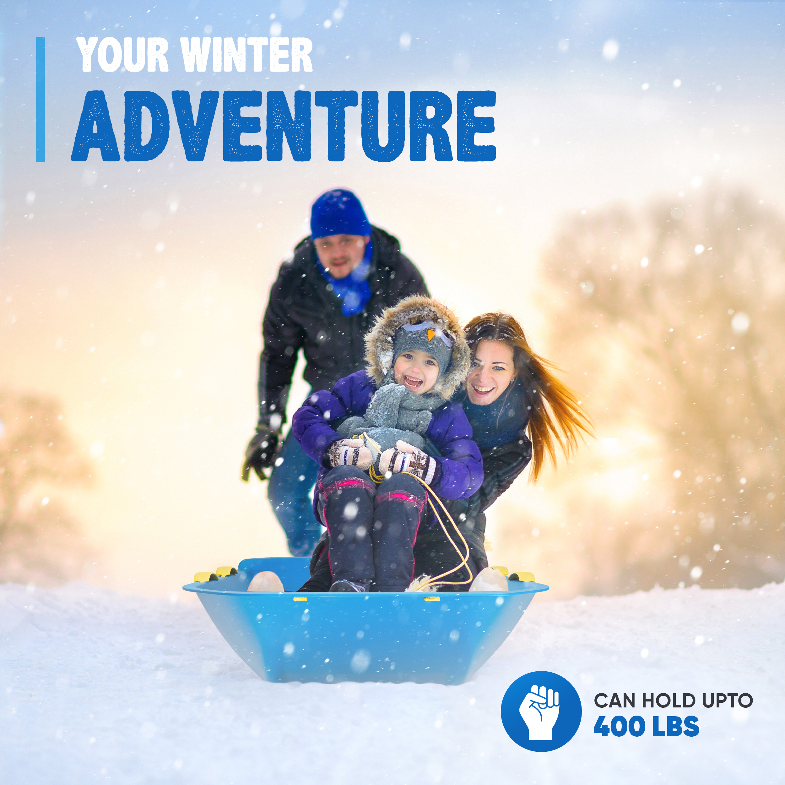 Snow Works LIFETIME 47.5" High-Density Toboggan Snow Sled for Kids and Adults (Blue, 1 Pack)