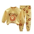 thumbnail image 2 of Honeeladyy Toddler Girl Boy Summer Outfit Cartoon Print Solid Color Long Sleeve Tops Elastic Shorts Set Kids Thin Soft Conditioning Clothes for Going Out(Gold,3-4 Years), 2 of 3