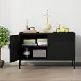 thumbnail image 4 of Elegant Metal Locker Storage Cabinet, 2 Door Metal Accent Cabinet,2 Tier Low Metal Cabinet with Doors and Shelf  for Home and Office,Black, 4 of 7