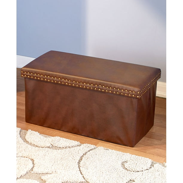 Faux Leather Storage Brown Bench - Walmart.com - Walmart.com