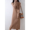 thumbnail image 4 of Falda larga de estilo elegante para viajeros, otoño e invierno, de color sólido, tejido con hilo, cuello alto medio, vestido de punto suave intelectual, 4 of 4