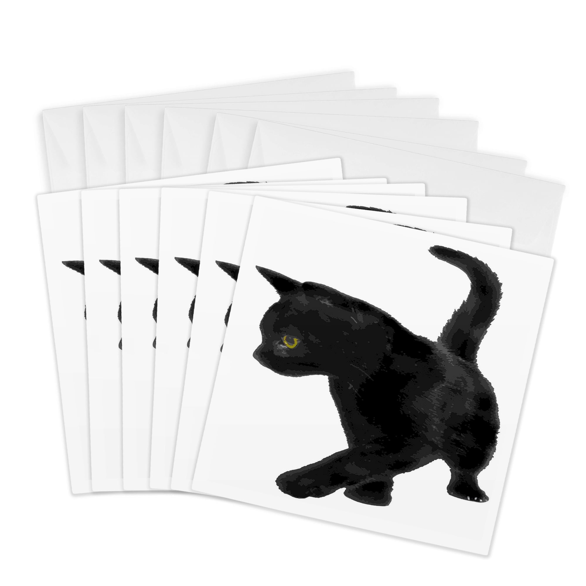 3drose Feline Fun Black Cat Kitty Vector 6 Greeting Cards with Envelopes