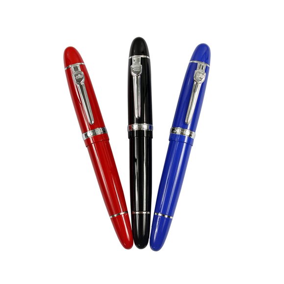Ranvi JinHao 159 Fountain Pen with Sliver Trim, 0.5MM Medium Nib, 3 PCS,3 Colors (Black, Red, Blue)