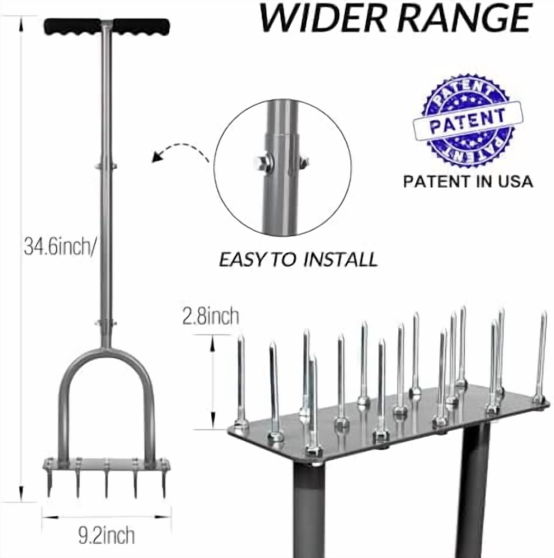 Manual Lawn Aerator with 15 Iron Spikes, Pre-Assembled Dethatching and Soil Aeration Tool for Yard and Garden, Revives Lawn Health, Patented Grass Plug Aerator
