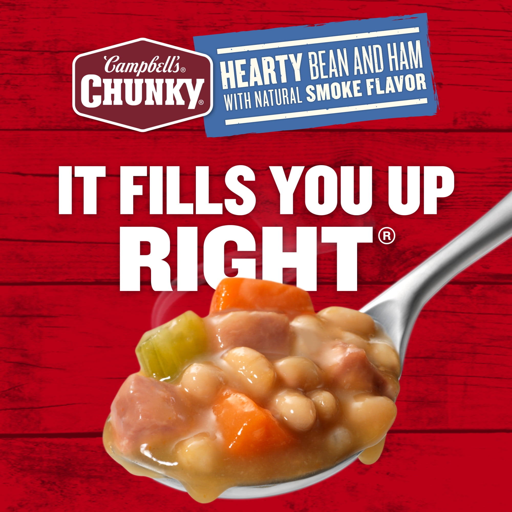 (12 pack) Campbell’s Chunky Soup, Ready to Serve Hearty Bean Soup with Ham, 19 oz Can