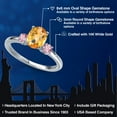 thumbnail image 2 of Gem Stone King 14K White Gold Yellow Citrine and Pink Lab Grown Diamond Engagement Ring for Women | 1.51 Cttw | Oval Checkerboard 8X6MM | Gemstone November Birthstone | Size 7, 2 of 6