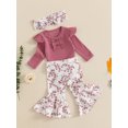 thumbnail image 4 of Baby Toddler Girls 3PCS Pants Clothing Sets 0 3 6 12 18 24 Months Long Sleeve O Neck Ribbed Romper Floral Flared Pants Headband Outfits, 4 of 9