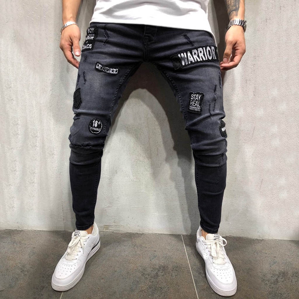 Kstare Trousers for Men Stretch Denim Pant Distressed Ripped Freyed Slim Fit Pocket Jeans for Men Skinny Denim Jeans Black 