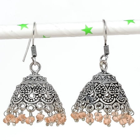 Indian Look Jhumki Gemstone Handmade Silver Tribal Bali Jewelry Earring 1.69 "