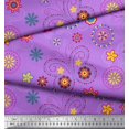 thumbnail image 3 of Soimoi Purple Polyester Crepe Fabric Insect & Floral Clip Art Print Sewing Fabric BTY 42 Inch Wide, 3 of 3