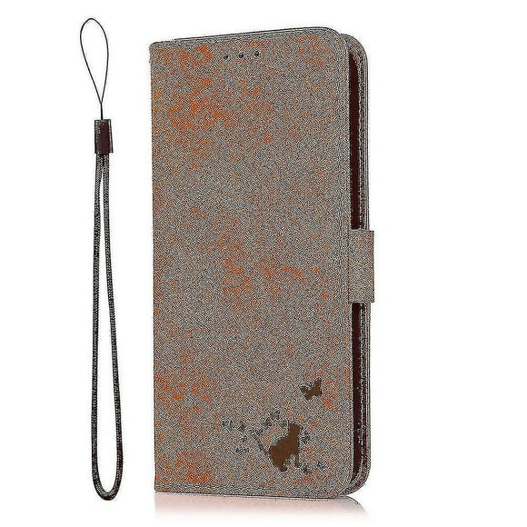 Motorola Moto E6s 2020 Case Retro Cat Wallet Flip Cover Card Holder Pu Leather Coque Etui - Yellow