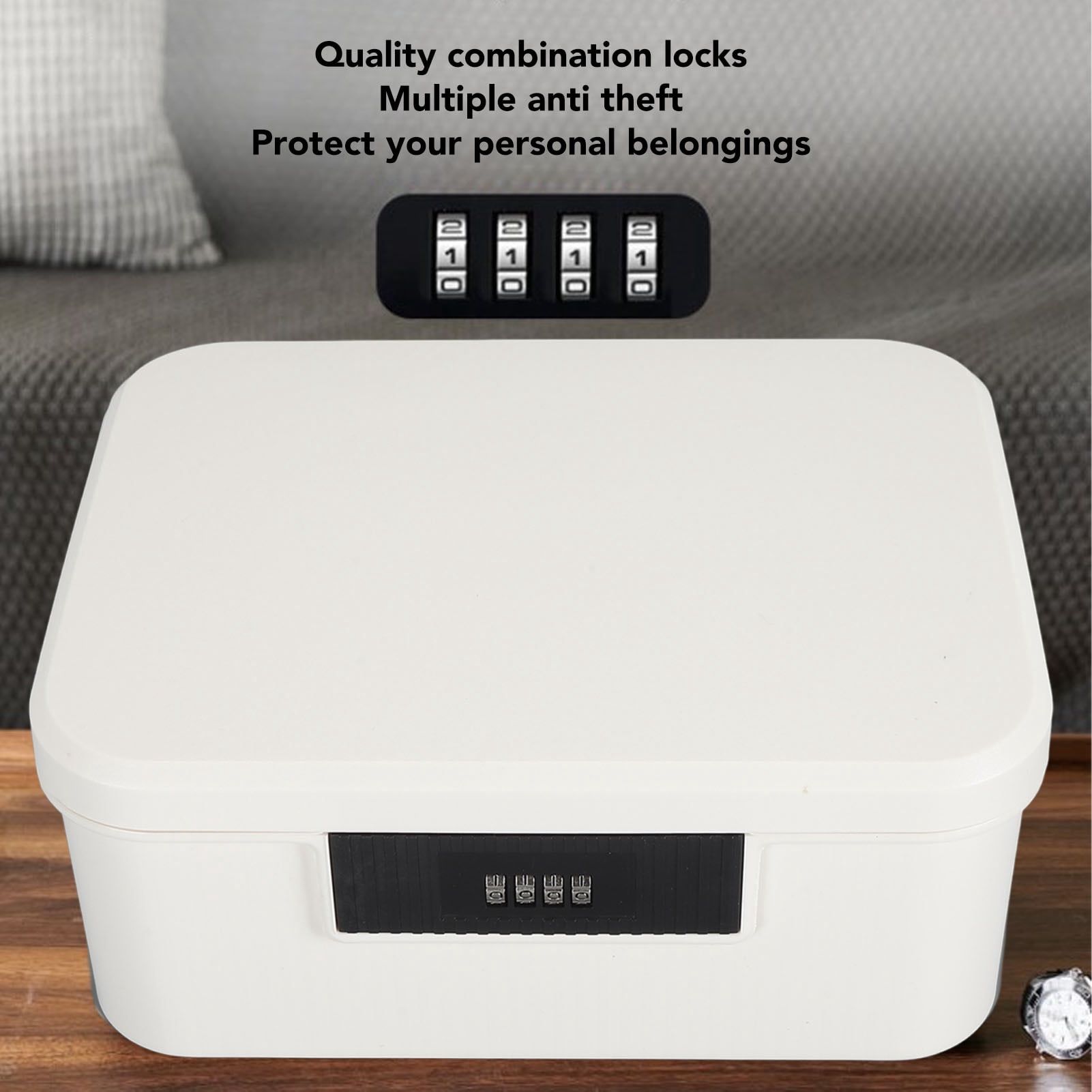 M Buder 9L Capacity Lockable Storage Trunk with Combination Lock, Double Layer Password File Document Organizer Locking Box for Home Office, White - 10.3 inches / 26.2 cm