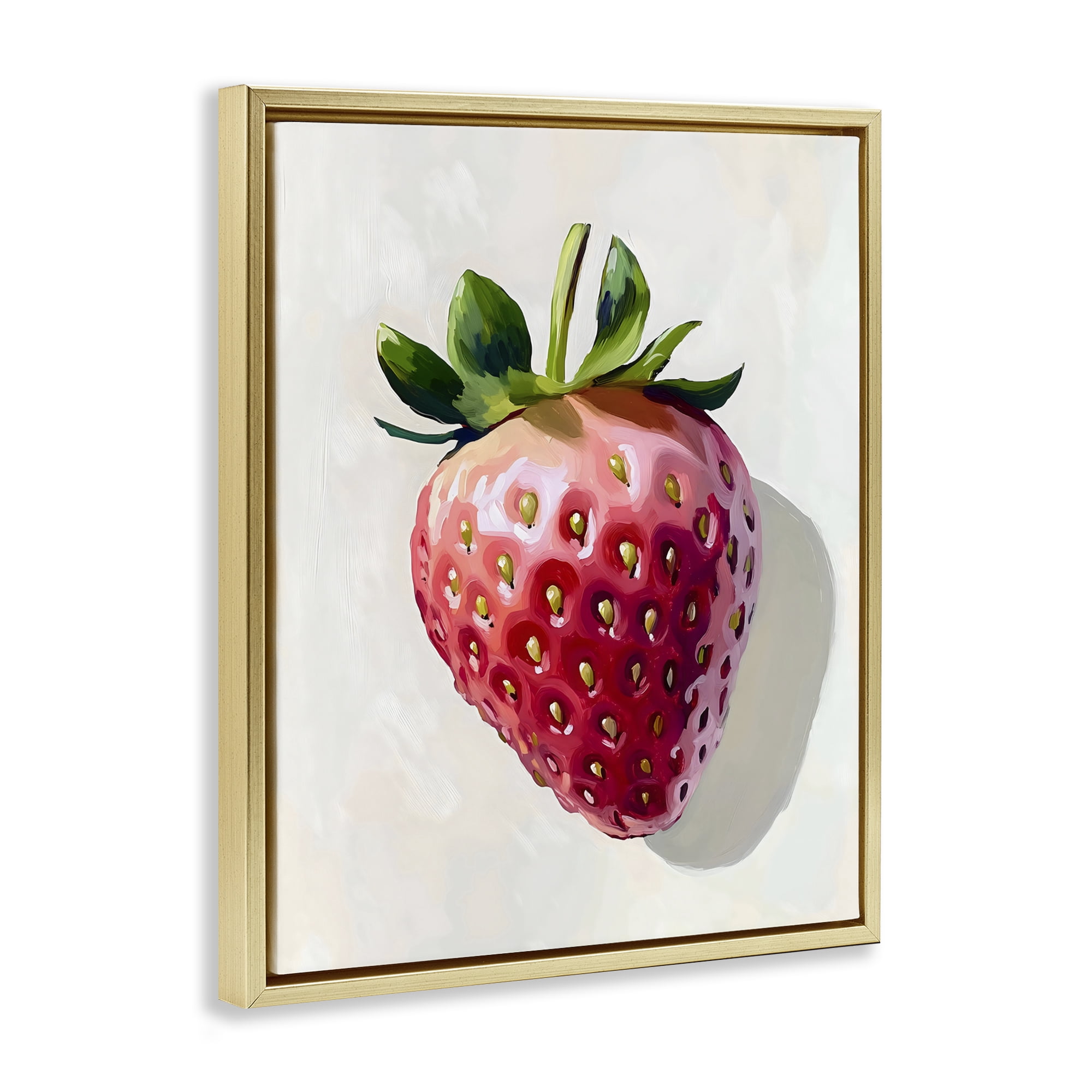 Stupell Industries Juicy Shine Strawberry Gold Framed Floater Canvas Wall Art, design by The Prints Vibe